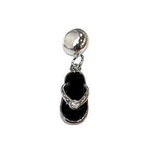 Silver Sandal Rhinestone Charm Black